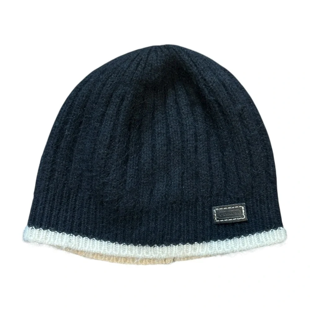 COACH Wool/Rabbit Angora/Cashmere/Rayon Knit Beanie Winter Cap Black Youth O/S